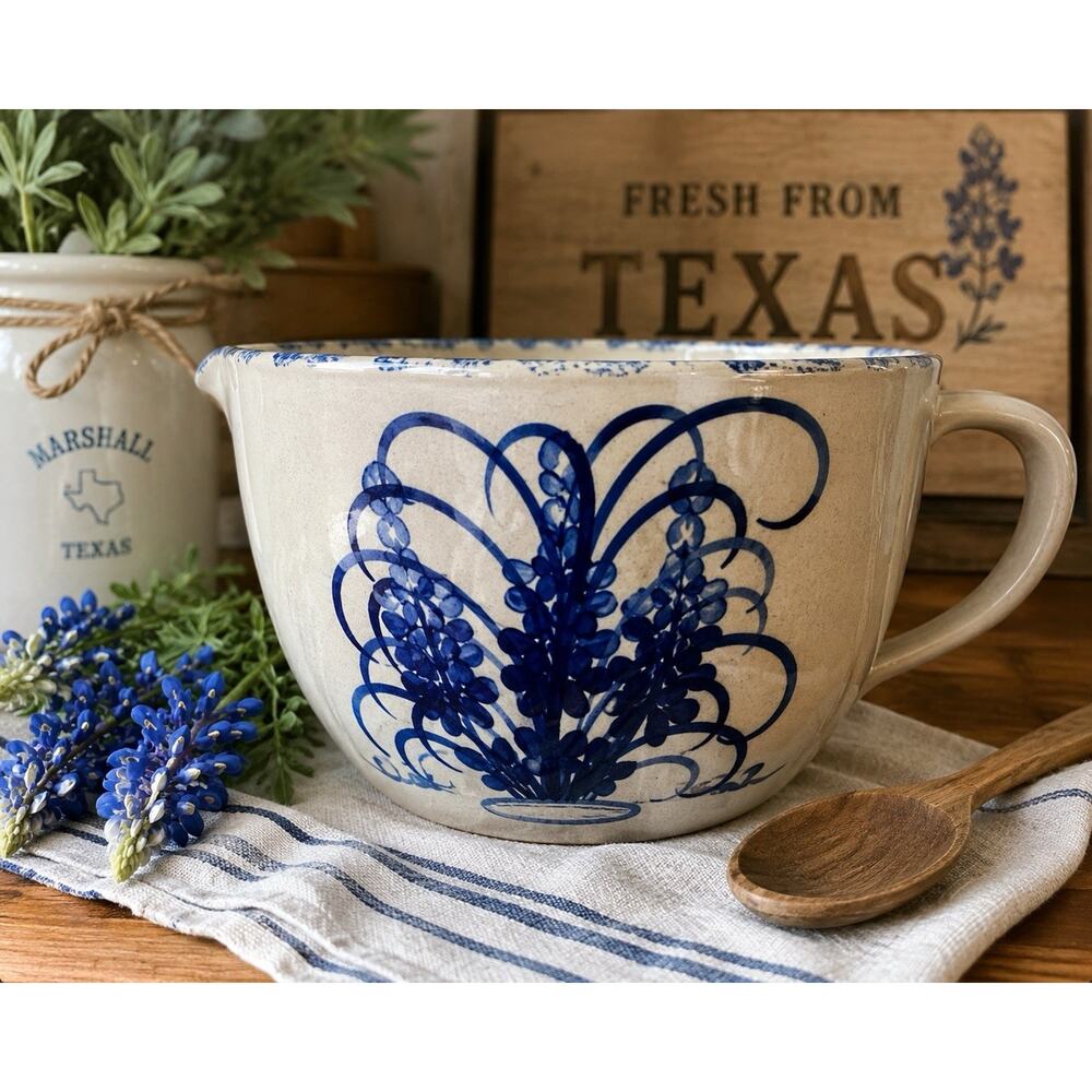 Vintage Marshall Pottery Texas Bluebonnet Signed Hand Turned Bowl 8”